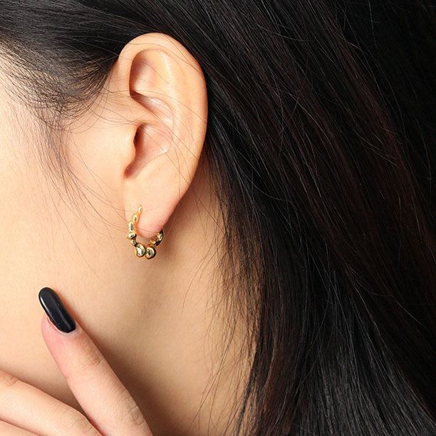 Lovcia Gold 5.55mm Irregular C Shape Hoop Earrings S925-Earrings-Yellow Gold-Yellow Gold