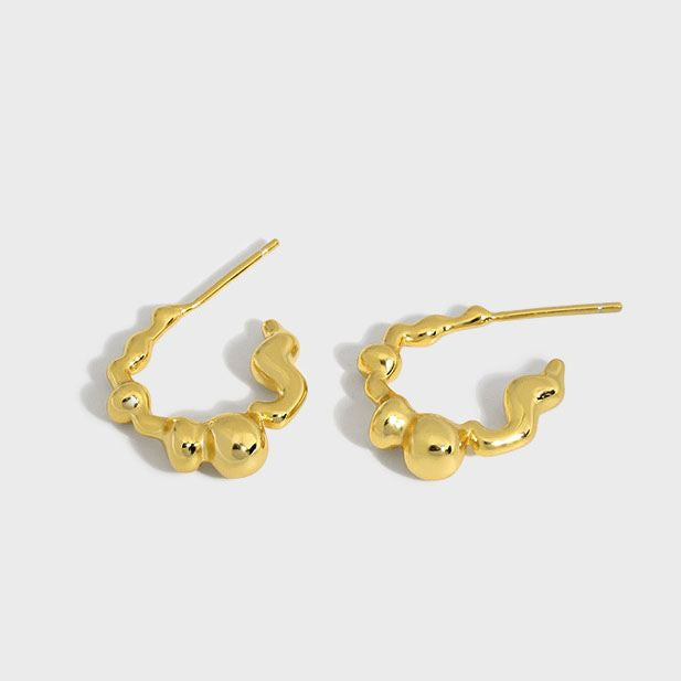 Lovcia Gold 5.55mm Irregular C Shape Hoop Earrings S925-Earrings-Yellow Gold-Yellow Gold