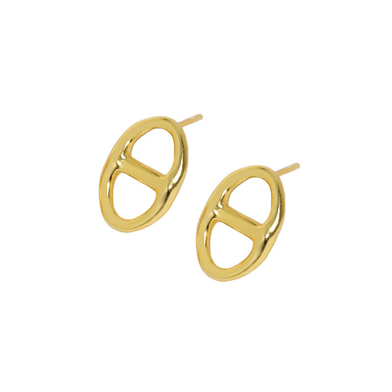 Lovcia Gold 925 Silver Pig Nose Stud Earrings 10.7mm-Earrings-Yellow Gold-Yellow Gold
