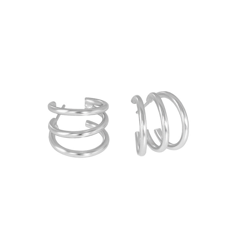 Lovcia Gold 925 Silver Triple Layer Stud Earrings 11mm-Earrings-Silver-Silver