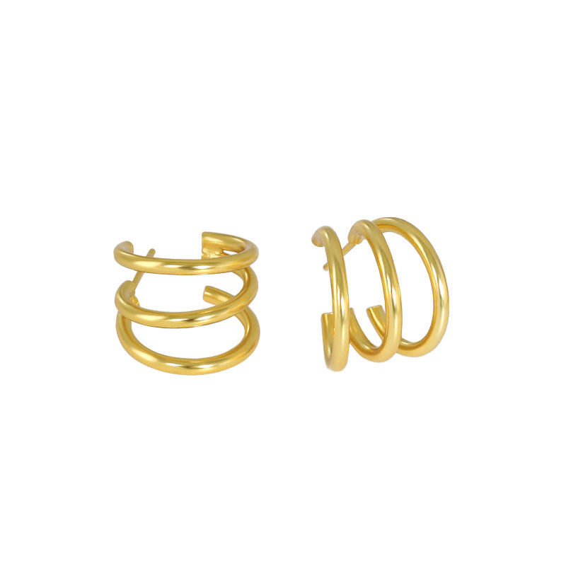Lovcia Gold 925 Silver Triple Layer Stud Earrings 11mm-Earrings-Yellow Gold-Yellow Gold