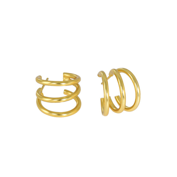 Lovcia Gold 925 Silver Triple Layer Stud Earrings 11mm-Earrings-Yellow Gold-Yellow Gold