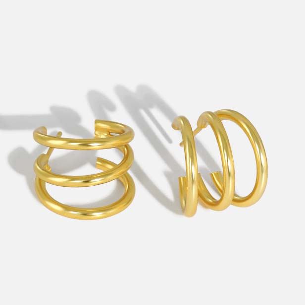 Lovcia Gold 925 Silver Triple Layer Stud Earrings 11mm-Earrings-Yellow Gold-Yellow Gold