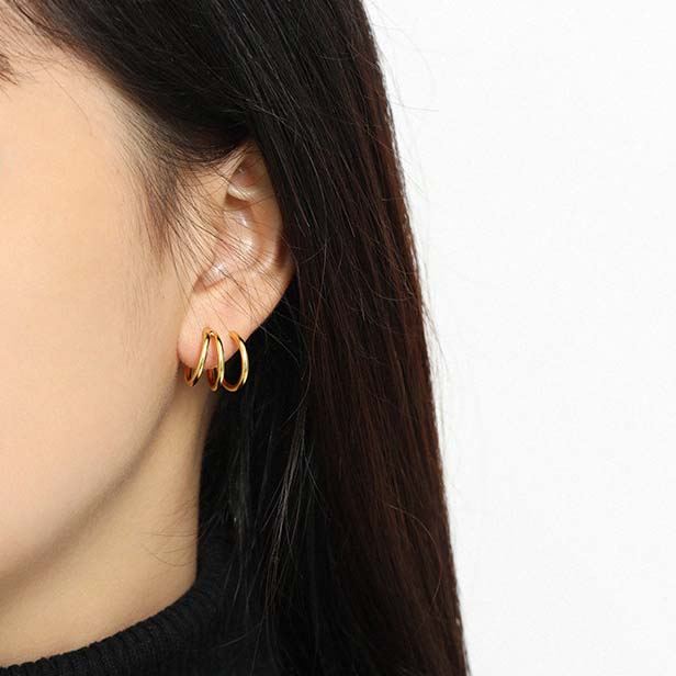 Lovcia Gold 925 Silver Triple Layer Stud Earrings 11mm-Earrings-Yellow Gold-Yellow Gold