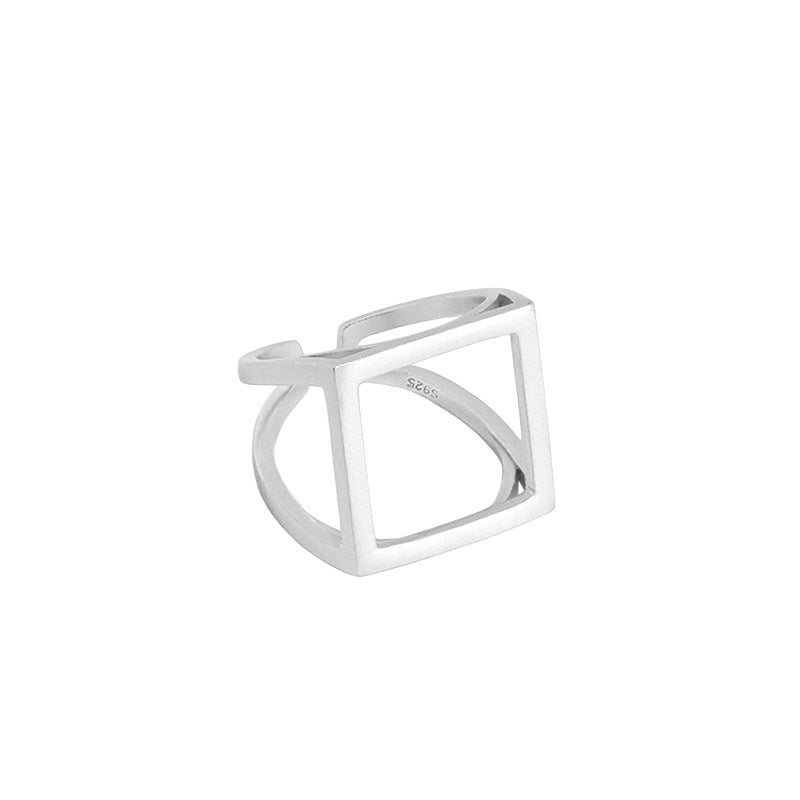 Lovcia Gold 925 Sterling Adjustable Hollow Square Ring-Rings-Silver-Silver