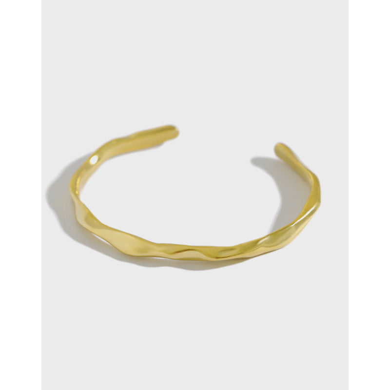 Lovcia Gold 925 Sterling Silver Adjustable Open Bangle 56mm-Bracelets-Yellow Gold-Yellow Gold