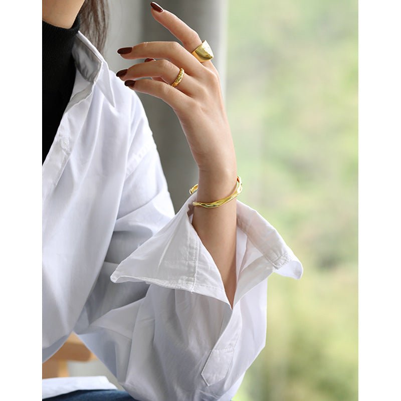 Lovcia Gold 925 Sterling Silver Adjustable Open Bangle 56mm-Bracelets-Yellow Gold-Yellow Gold