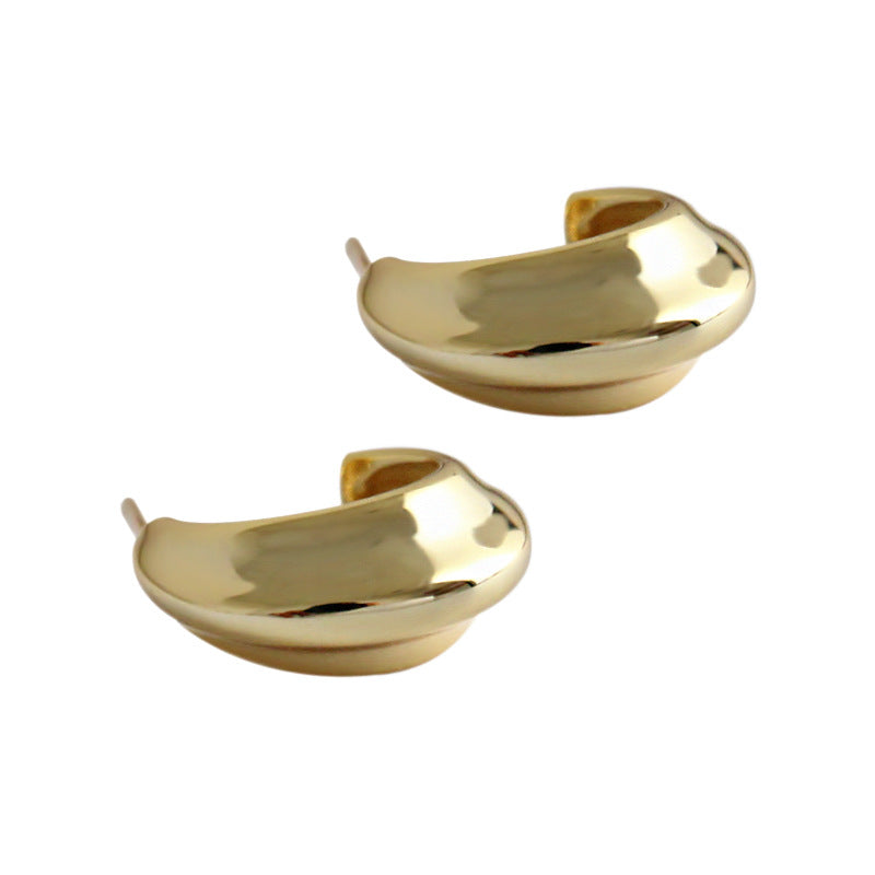 Lovcia Gold 925 Sterling Silver C Shape Hoop Earrings 7.4mm-Earrings-Yellow Gold-Yellow Gold
