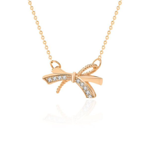 Lovcia Gold 925 Sterling Silver CZ Bowknot Necklace-Necklaces-