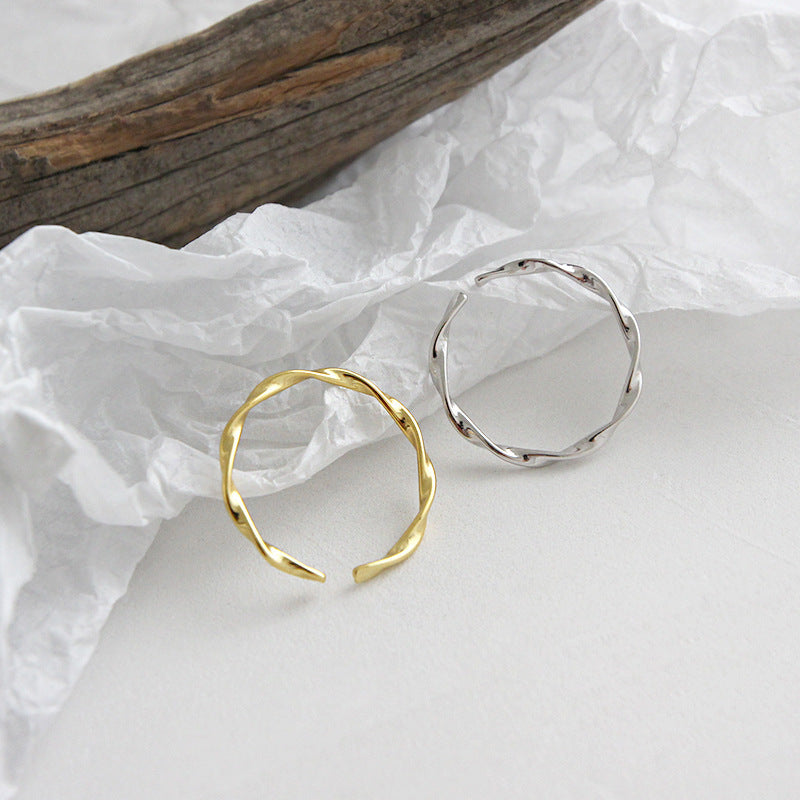 Lovcia Gold 925 Sterling Silver Twisted Ring Adjustable-Rings-Rhodium & US 8-Rhodium & US 8