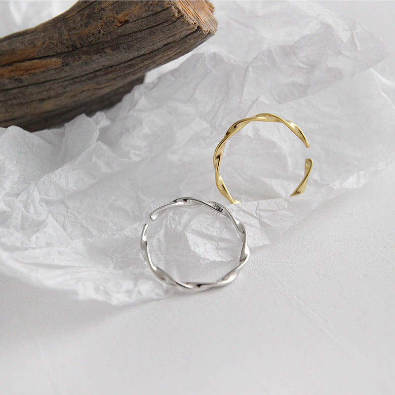 Lovcia Gold 925 Sterling Silver Twisted Ring Adjustable-Rings-Rhodium & US 8-Rhodium & US 8