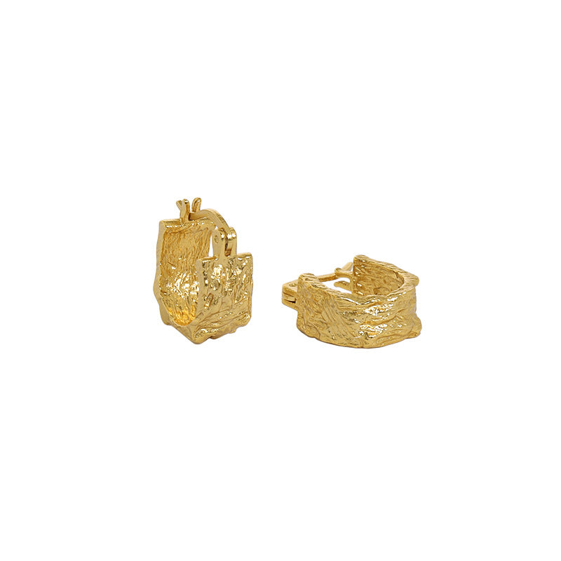 Lovcia Gold 9x12mm Irregular Geometry Hoop Earrings 925-Earrings-Yellow Gold-Yellow Gold