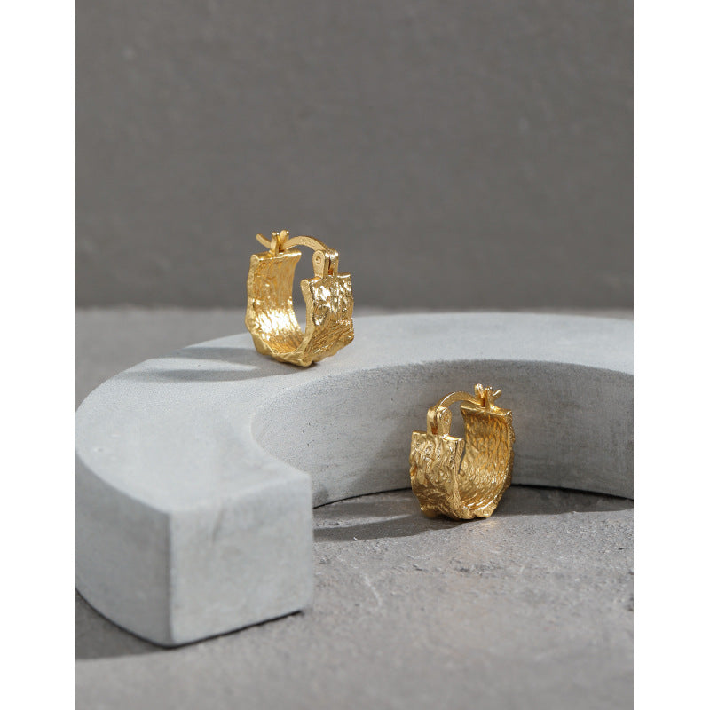 Lovcia Gold 9x12mm Irregular Geometry Hoop Earrings 925-Earrings-Yellow Gold-Yellow Gold