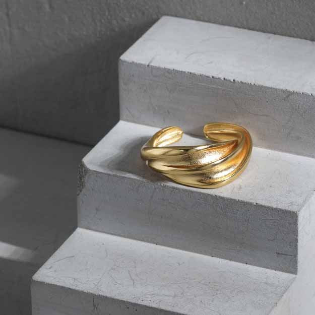 Lovcia Gold Adjustable 925 Silver Ring Double Layer-Rings-Yellow Gold-Yellow Gold