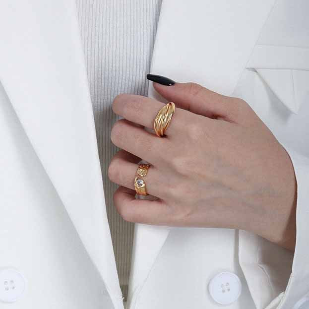 Lovcia Gold Adjustable 925 Silver Ring Double Layer-Rings-Yellow Gold-Yellow Gold