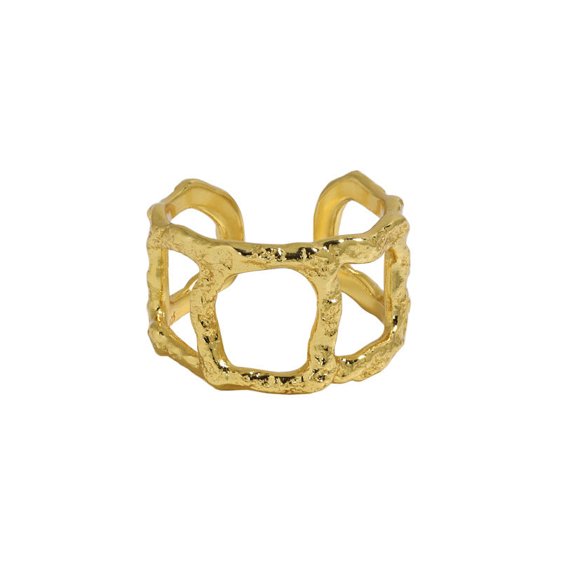 Lovcia Gold Adjustable Hollow Chain Ring 925 Sterling Silver-Rings-Yellow Gold-Yellow Gold