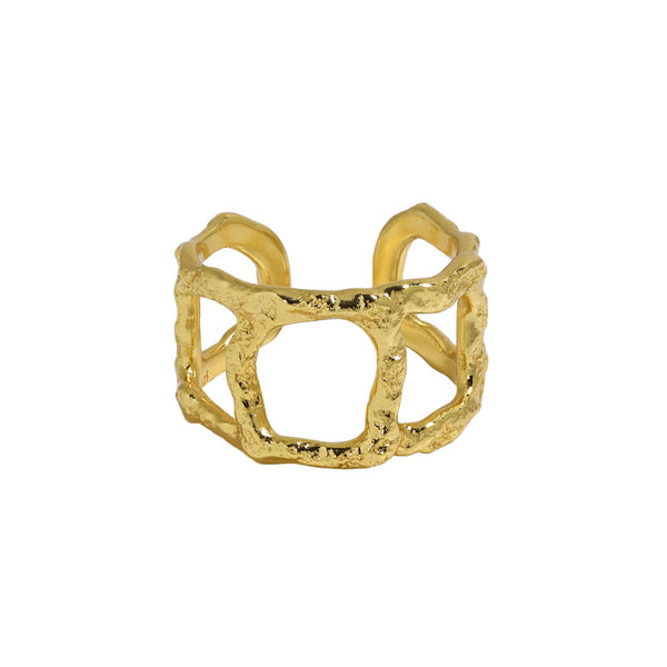 Lovcia Gold Adjustable Hollow Chain Ring 925 Sterling Silver-Rings-Yellow Gold-Yellow Gold