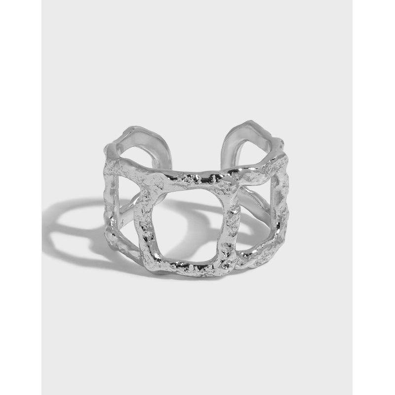 Lovcia Gold Adjustable Hollow Chain Ring 925 Sterling Silver-Rings-Yellow Gold-Yellow Gold