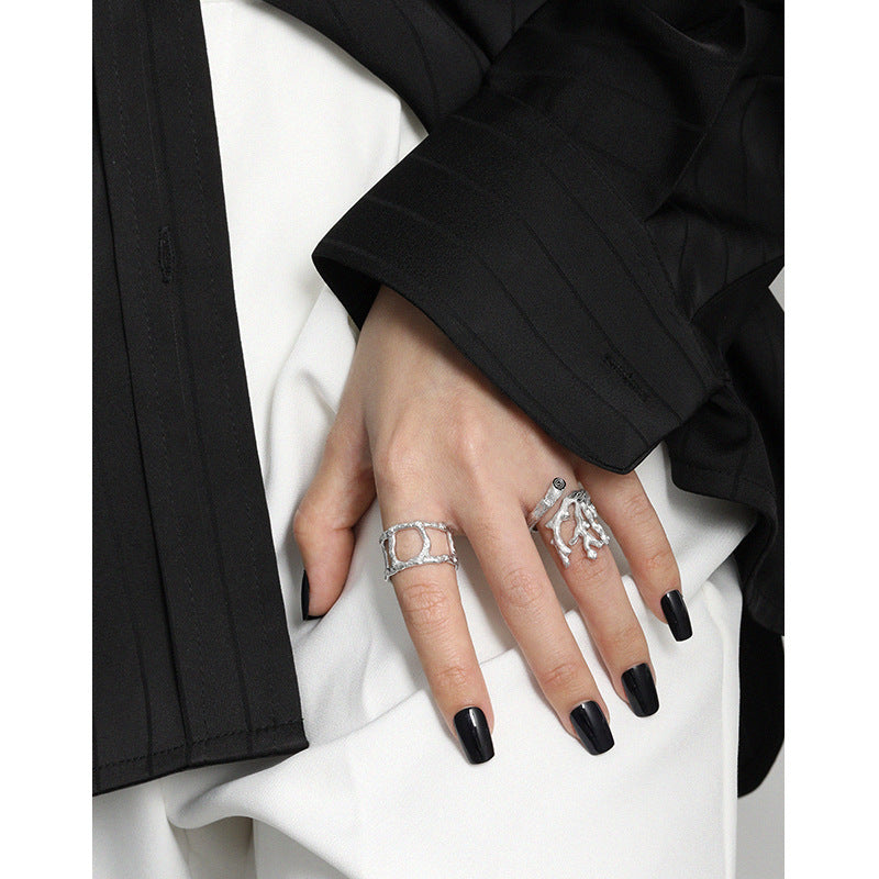 Lovcia Gold Adjustable Hollow Chain Ring 925 Sterling Silver-Rings-Yellow Gold-Yellow Gold