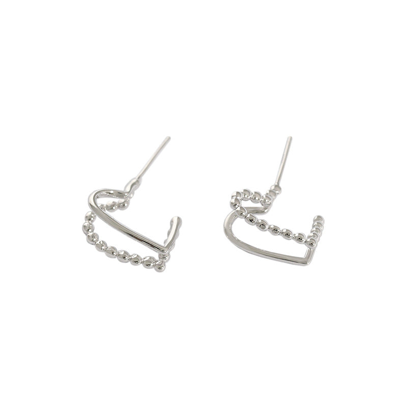 Lovcia Gold Beaded Broken Heart Stud Earrings 13mm-Earrings-Rhodium-Rhodium