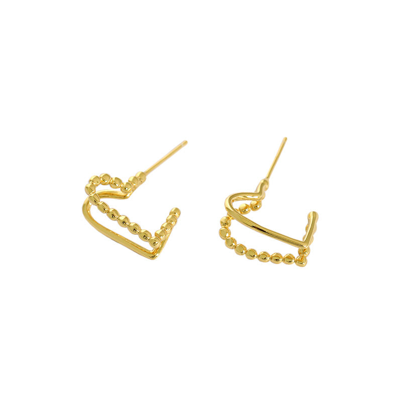 Lovcia Gold Beaded Broken Heart Stud Earrings 13mm-Earrings-Yellow Gold-Yellow Gold