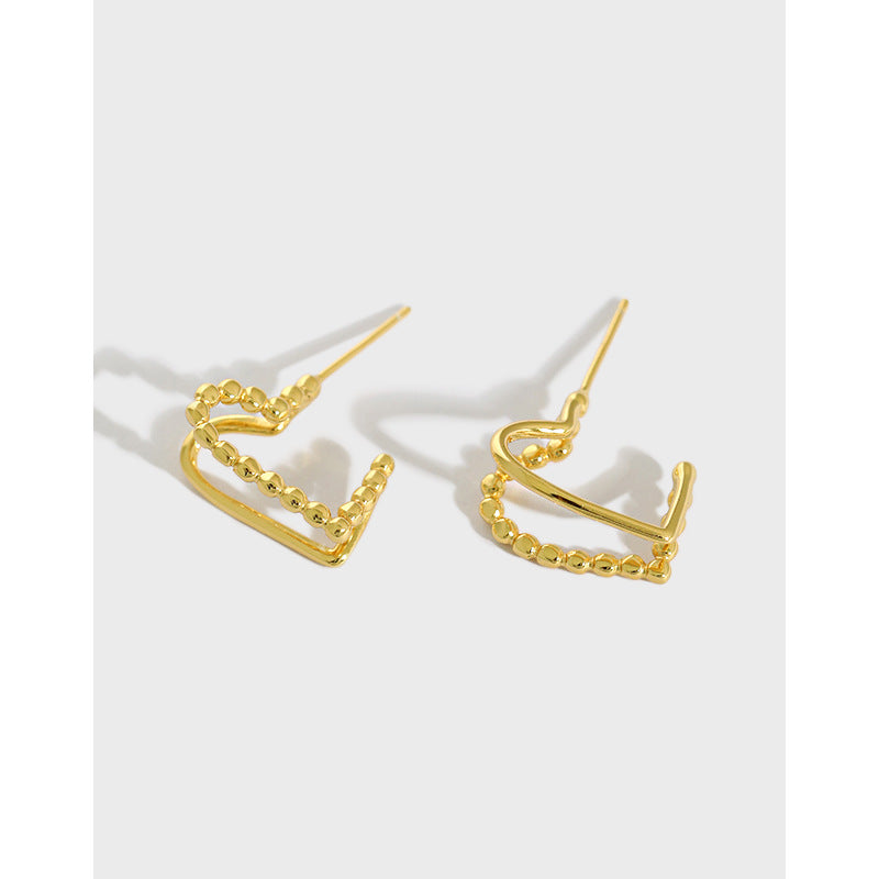 Lovcia Gold Beaded Broken Heart Stud Earrings 13mm-Earrings-Yellow Gold-Yellow Gold