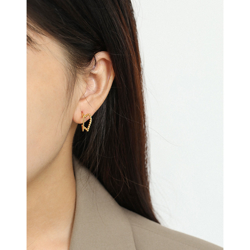 Lovcia Gold Beaded Broken Heart Stud Earrings 13mm-Earrings-Yellow Gold-Yellow Gold