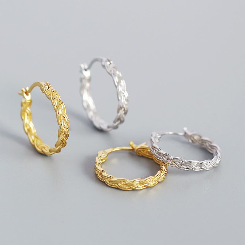 Lovcia Gold Braided 16.8mm Huggie Hoop Earrings 925-Earrings-Yellow Gold-Yellow Gold