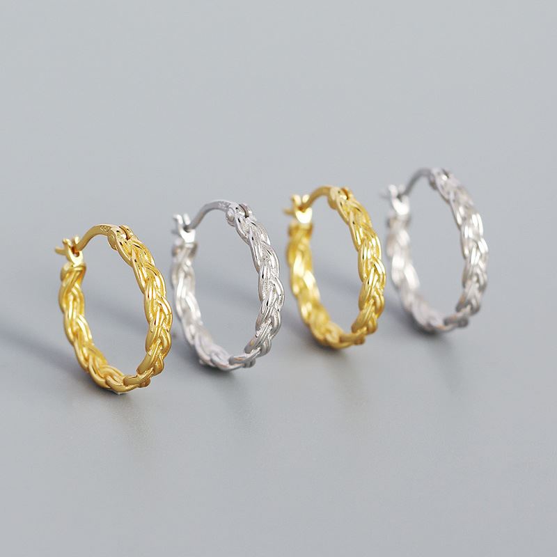 Lovcia Gold Braided 16.8mm Huggie Hoop Earrings 925-Earrings-Yellow Gold-Yellow Gold