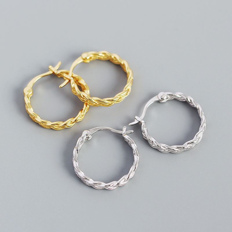 Lovcia Gold Braided 16.8mm Huggie Hoop Earrings 925-Earrings-Yellow Gold-Yellow Gold