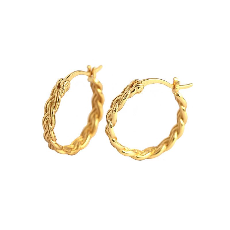 Lovcia Gold Braided 16.8mm Huggie Hoop Earrings 925-Earrings-Yellow Gold-Yellow Gold