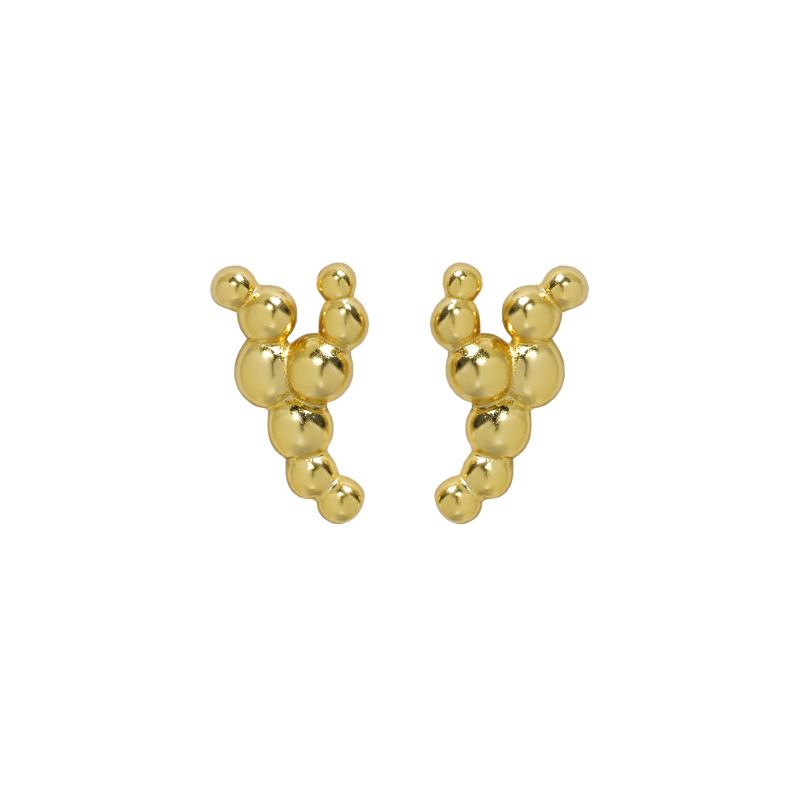 Lovcia Gold Bubbles Y Shape 18K Plated Stud Earrings 8.35mm-Earrings-Yellow Gold-Yellow Gold