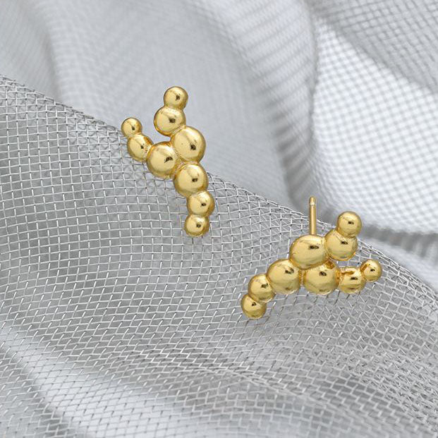 Lovcia Gold Bubbles Y Shape 18K Plated Stud Earrings 8.35mm-Earrings-Yellow Gold-Yellow Gold