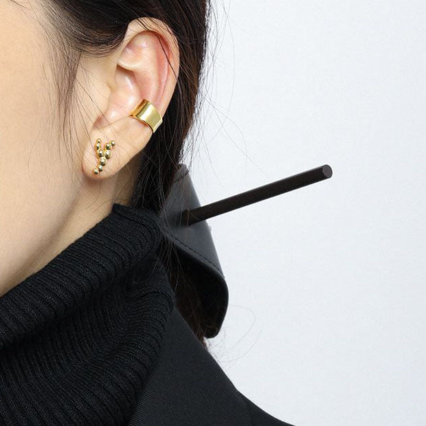 Lovcia Gold Bubbles Y Shape 18K Plated Stud Earrings 8.35mm-Earrings-Yellow Gold-Yellow Gold