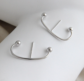 Lovcia Gold C Shape 925 Sterling Silver Stud Earrings-Earrings-Rhodium-Rhodium
