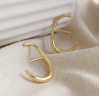 Lovcia Gold C Shape 925 Sterling Silver Stud Earrings-Earrings-Yellow Gold-Yellow Gold