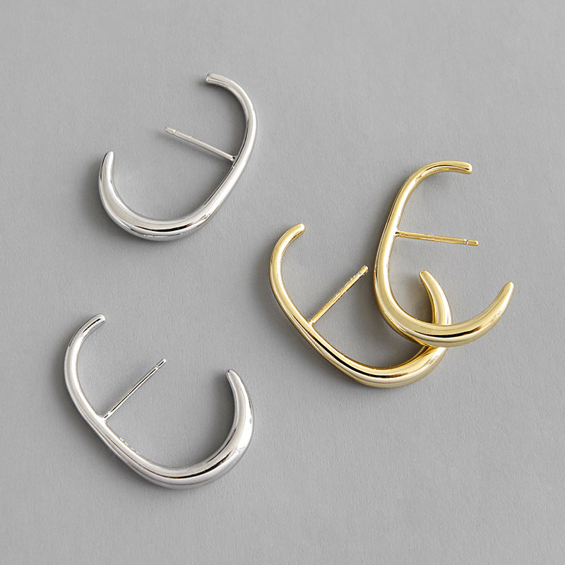Lovcia Gold C Shape 925 Sterling Silver Stud Earrings-Earrings-Yellow Gold-Yellow Gold