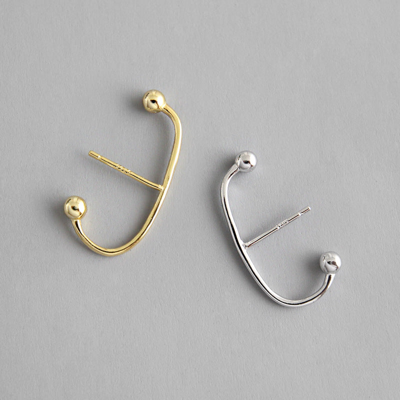Lovcia Gold C Shape 925 Sterling Silver Stud Earrings-Earrings-Yellow Gold-Yellow Gold
