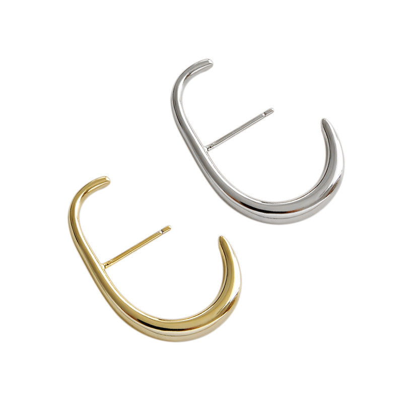 Lovcia Gold C Shape 925 Sterling Silver Stud Earrings-Earrings-Yellow Gold-Yellow Gold