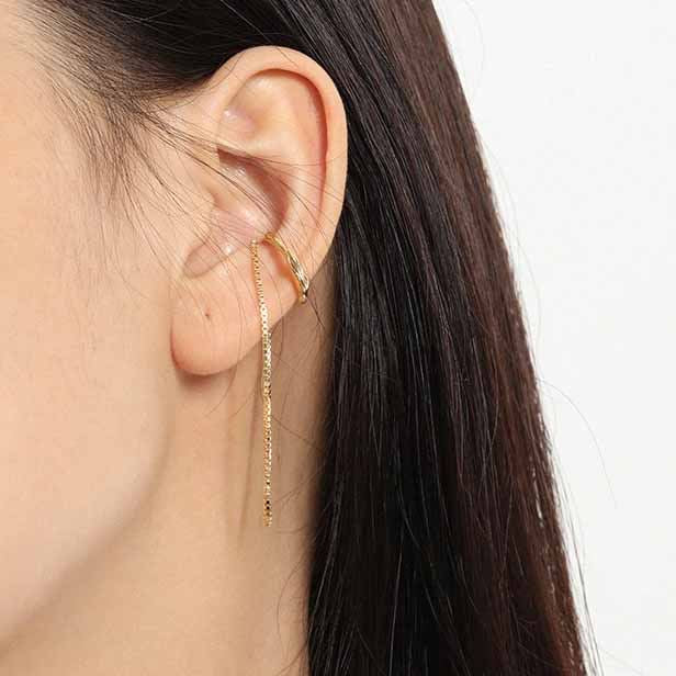 Lovcia Gold Chain Tassel Earring 55mm 925 Silver Single-Earrings-Yellow Gold-Yellow Gold