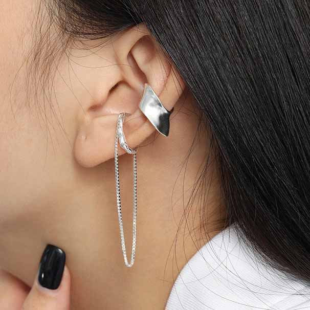 Lovcia Gold Chain Tassel Earring 55mm 925 Silver Single-Earrings-Yellow Gold-Yellow Gold