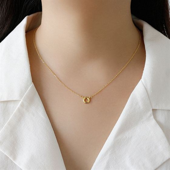 Lovcia Gold Circle Pendant Necklace 7.25mm 400mm Adjustable-Necklaces-Yellow Gold-