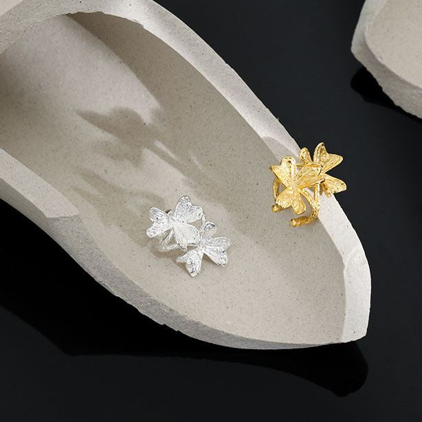 Lovcia Gold Clover Flower 11mm 925 Silver Clip On Earring-Earrings-Yellow Gold-