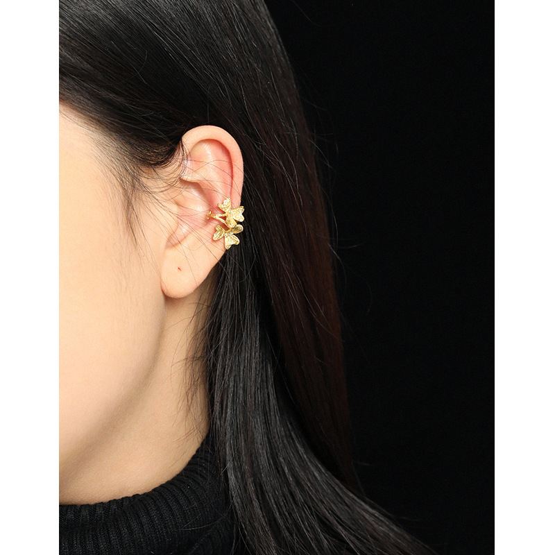 Lovcia Gold Clover Flower 11mm 925 Silver Clip On Earring-Earrings-Yellow Gold-