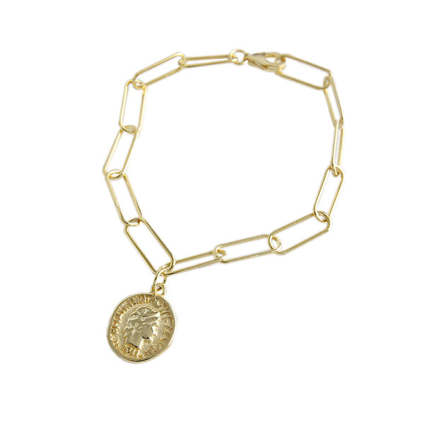Lovcia Gold Coin Pendant Curb Chain Bracelet 180mm Plating-Bracelets-Yellow Gold-Yellow Gold