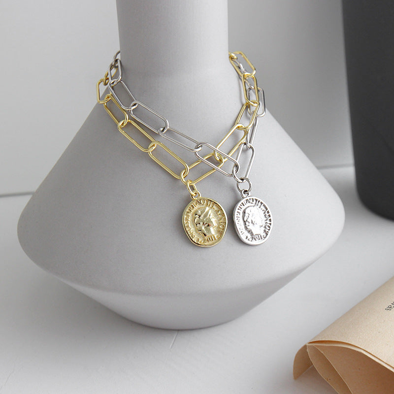 Lovcia Gold Coin Pendant Curb Chain Bracelet 180mm Plating-Bracelets-Yellow Gold-Yellow Gold