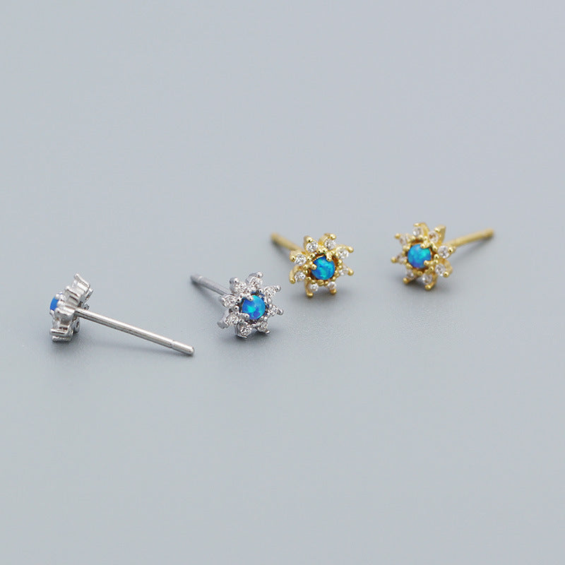 Lovcia Gold Created Opal CZ Flower Stud Earrings 925-Earrings-Yellow Gold-Yellow Gold