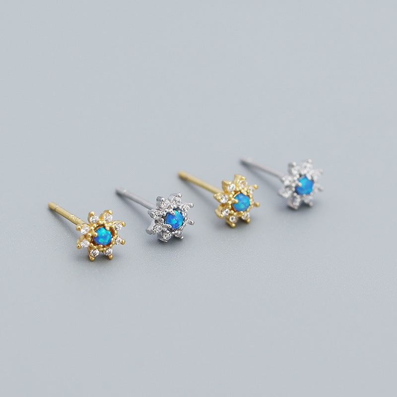Lovcia Gold Created Opal CZ Flower Stud Earrings 925-Earrings-Yellow Gold-Yellow Gold