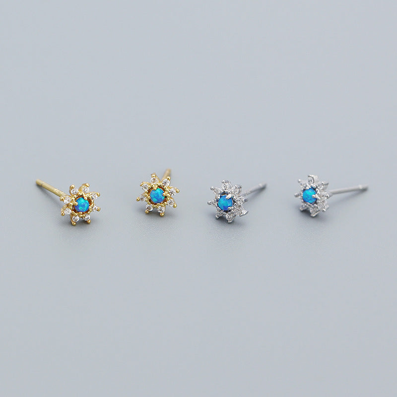 Lovcia Gold Created Opal CZ Flower Stud Earrings 925-Earrings-Yellow Gold-Yellow Gold