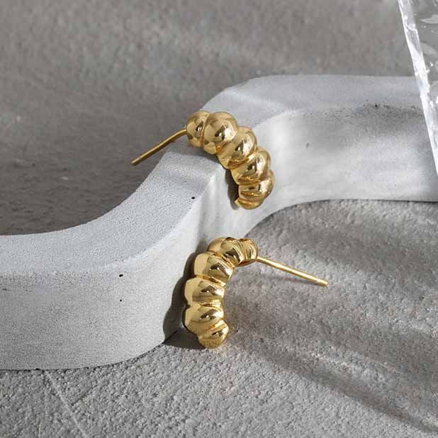 Lovcia Gold Croissant Stud Earrings 14.5mm 925 Silver-Earrings-Yellow Gold-Yellow Gold